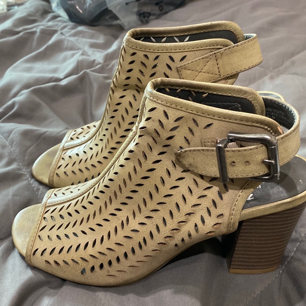 Tan block heels